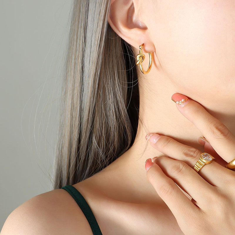 Titanium Steel Knotted Circle Earrings