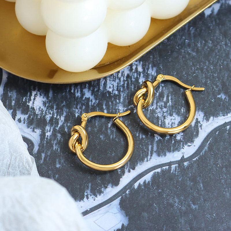 Titanium Steel Knotted Circle Earrings - Image 3