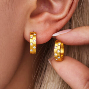 Stainless Steel C-Shaped Zirconia Earrings