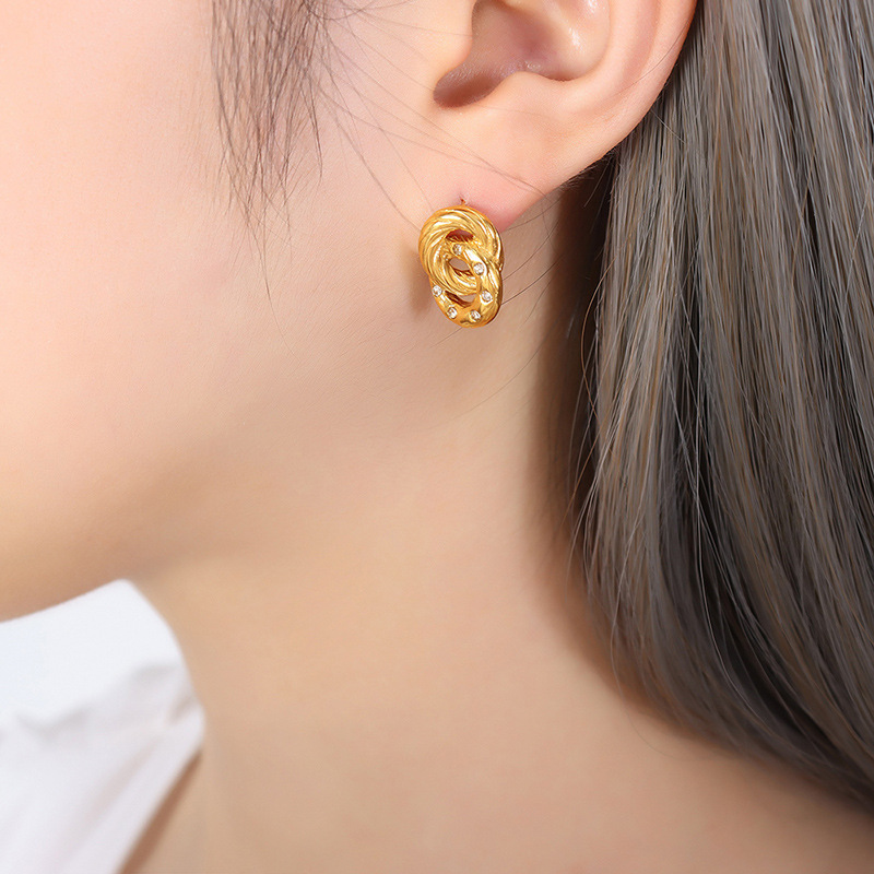 Titanium Steel Double Hoop Crystal Earrings - Image 3