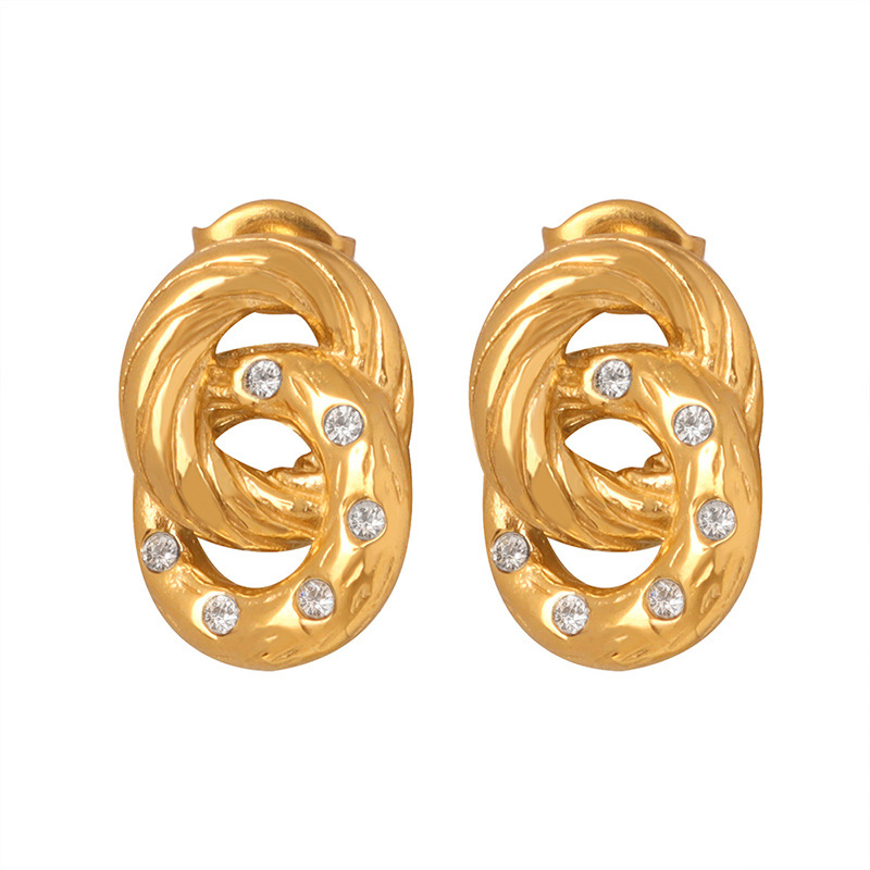 Titanium Steel Double Hoop Crystal Earrings - Image 4