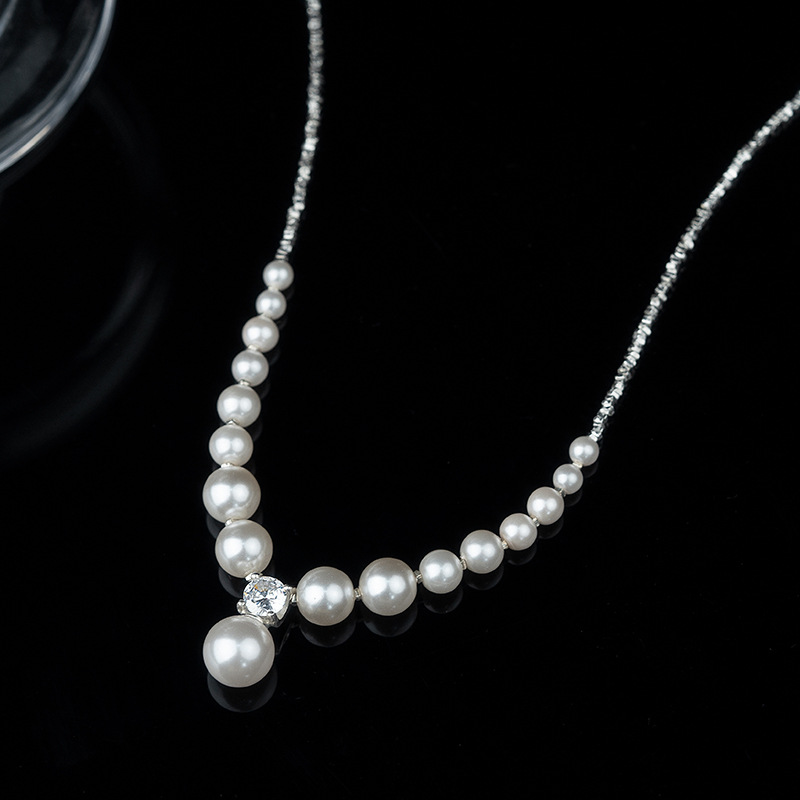 S925 Crushed Silver Bead Perfect Round Shell Pearl Necklace - Image 2