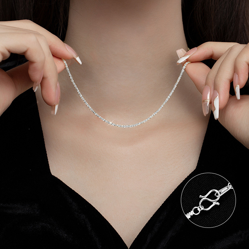 S925 Sterling Silver Sparkling Starry Sky S-Clasp Necklace