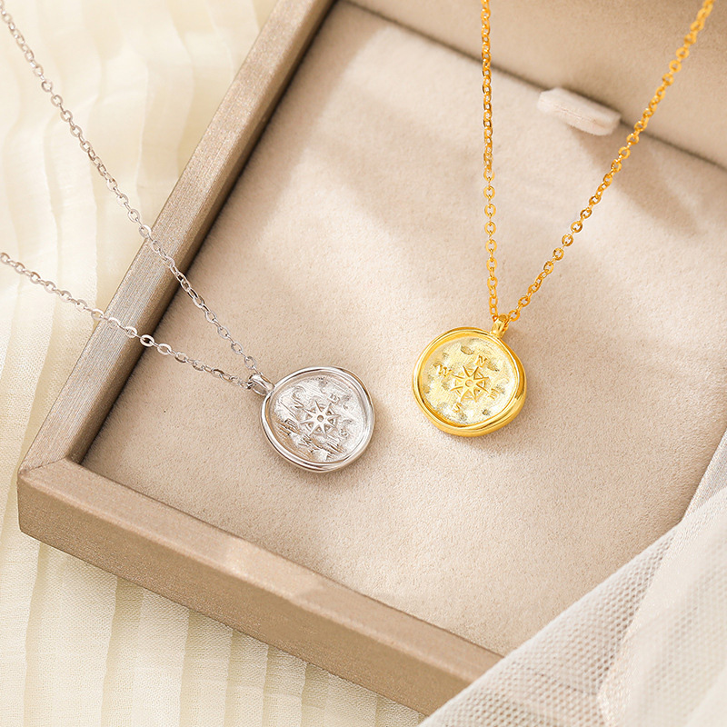 S925 Sterling Silver Compass Pendant Necklace