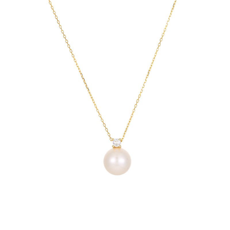 S925 Sterling Silver & Diamond Round Shell Pearl Necklace - Image 4
