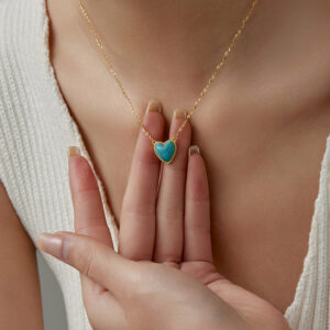 S925 Sterling Silver Turquoise Heart Pendant Necklace
