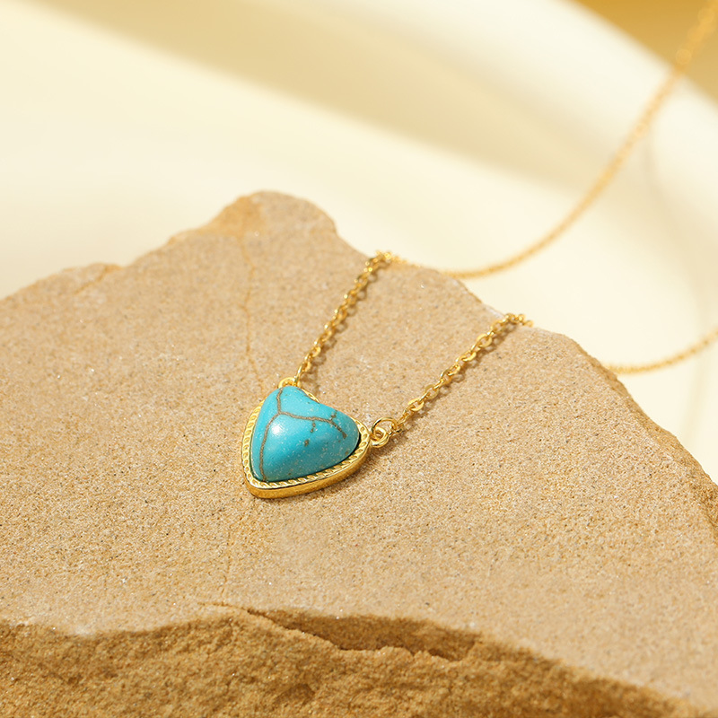 S925 Sterling Silver Turquoise Heart Pendant Necklace - Image 2