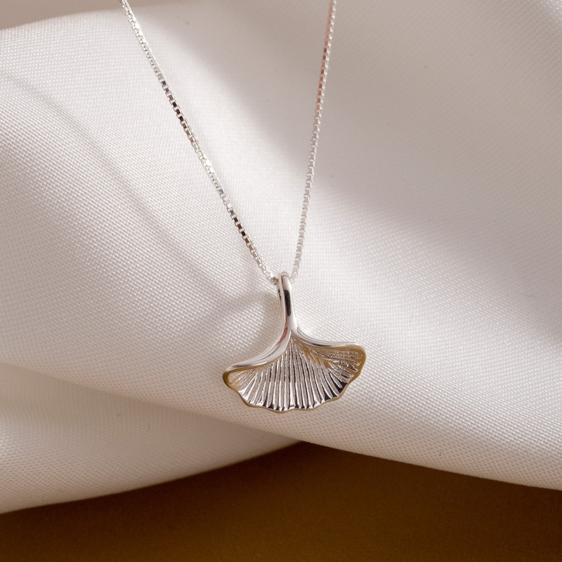 S925 Sterling Silver Ginkgo Leaf Pendant Necklace - Image 5