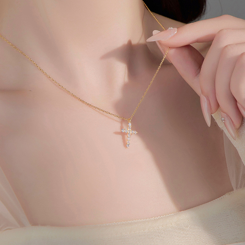 S925 Sterling Silver Full Pavé Cross Pendant Necklace - Image 3