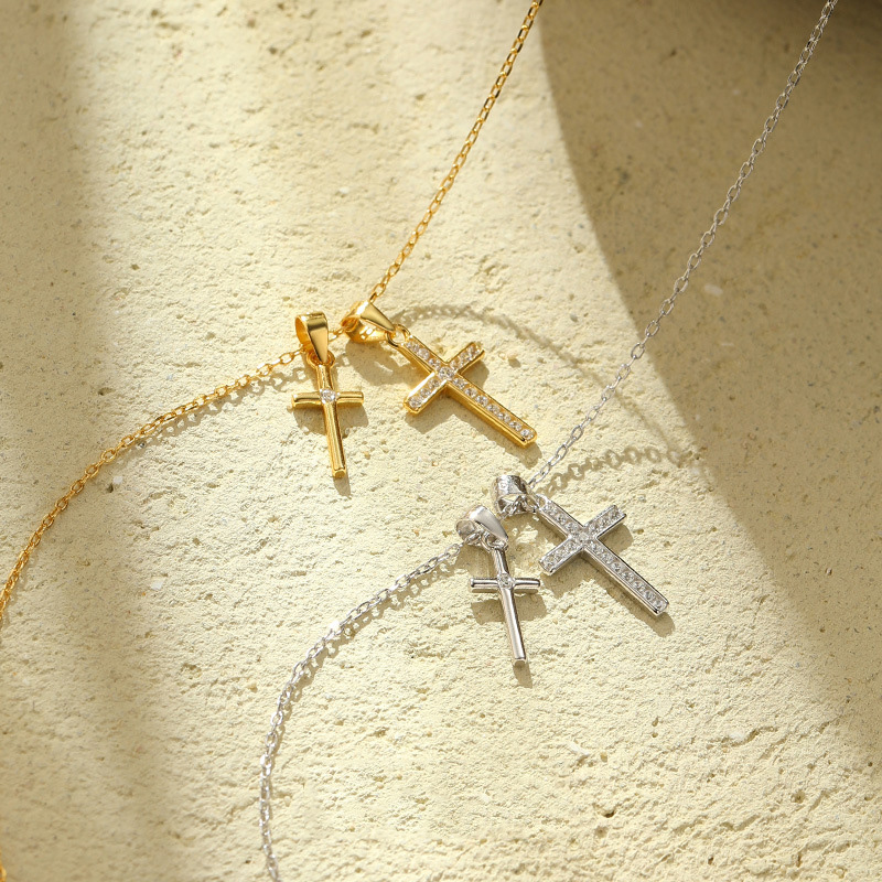 S925 Sterling Silver Double Cross Pendant Necklace