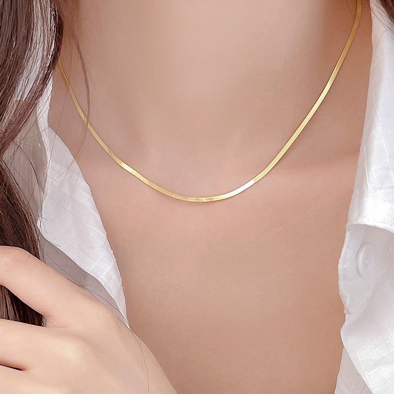 S925 Sterling Silver Choker Plain Flat Snake Chain Necklace - Image 3