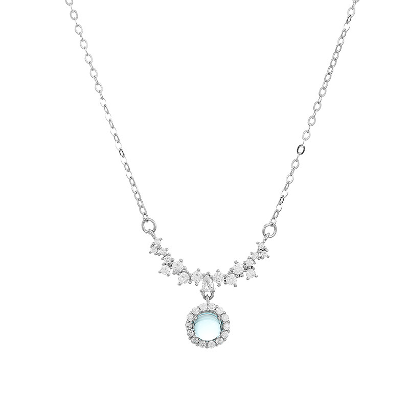 S925 Sterling Silver Diamond-Accented Blue Gemstone Pendant Necklace - Image 4