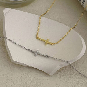 S925 Sterling Silver Minimalist Horizontal Cross Necklace