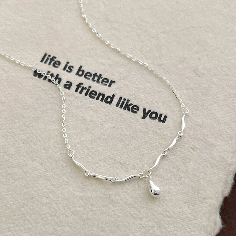 S925 Sterling Silver Wave Teardrop Pendant Necklace - Image 5