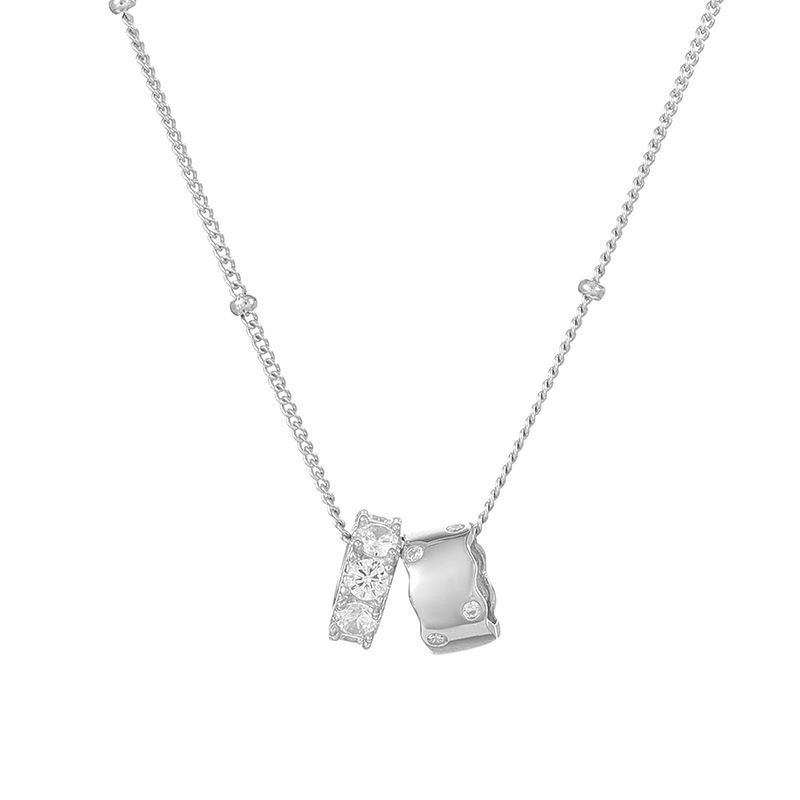 S925 Sterling Silver Double Loop Sparkling Diamond Necklace - Image 4