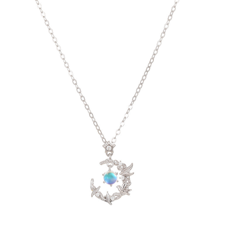 S925 Sterling Silver Eucalyptus and Bird Moonstone Necklace - Image 4