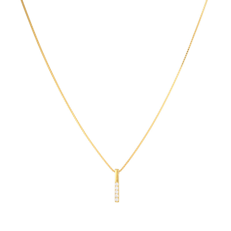 S925 Sterling Silver Zircon-Accented Vertical Bar Pendant Necklace - Image 3