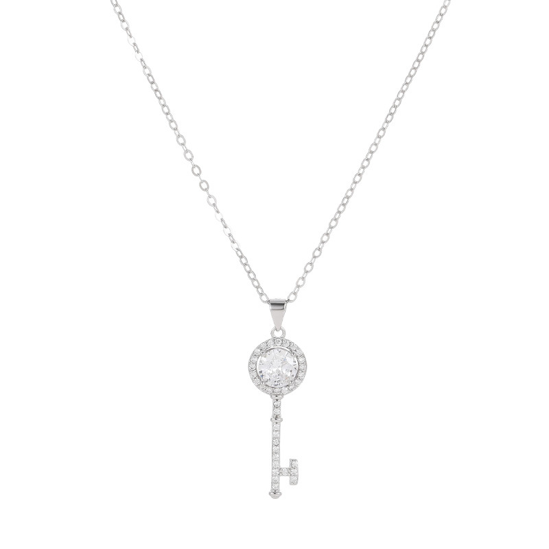 S925 Sterling Silver Full Pavé Key Pendant Necklace - Image 4