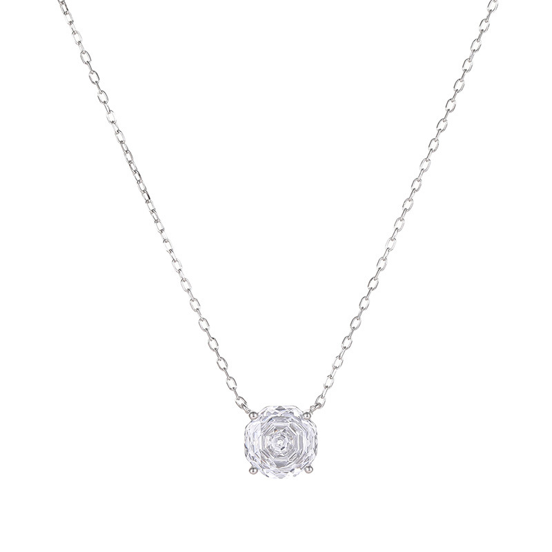 S925 Sterling Silver Rose Zircon Pendant Necklace - Image 4
