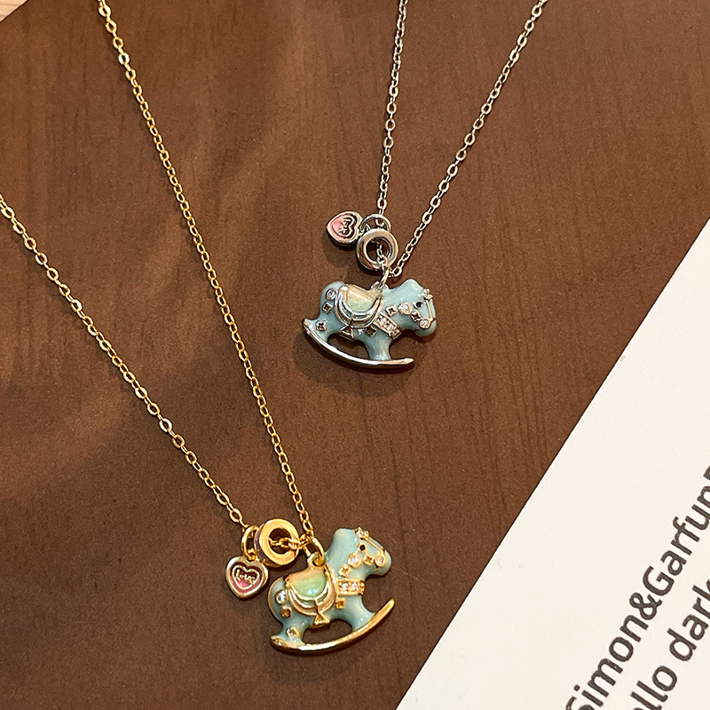 S925 Sterling Silver Enamel Drip Glaze Rocking Horse Necklace - Image 3