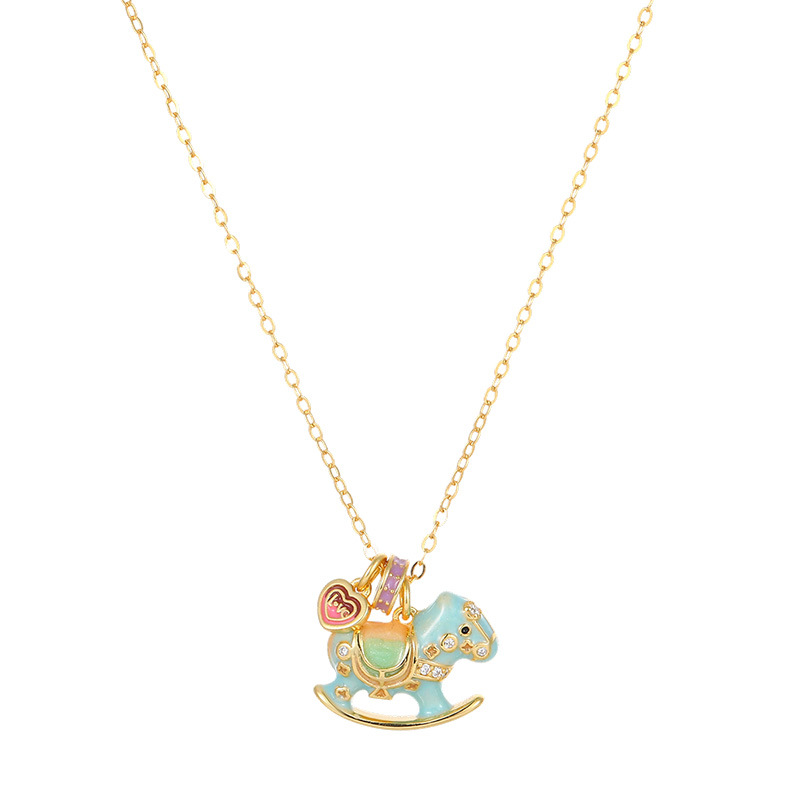 S925 Sterling Silver Enamel Drip Glaze Rocking Horse Necklace - Image 4
