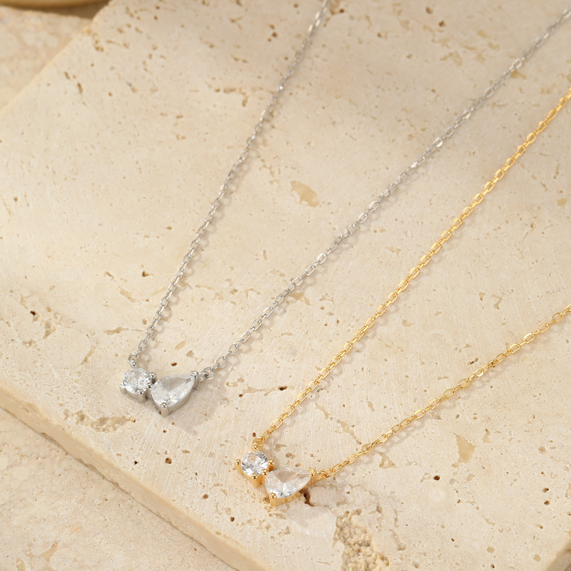S925 Sterling Silver Minimalist Teardrop Round Zirconia Necklace - Image 2