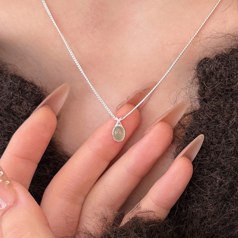 S925 Sterling Silver Jasper Plain Silver Necklace - Image 3