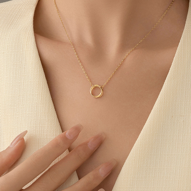 S925 Sterling Silver Minimalist Openwork Circle Necklace - Image 2