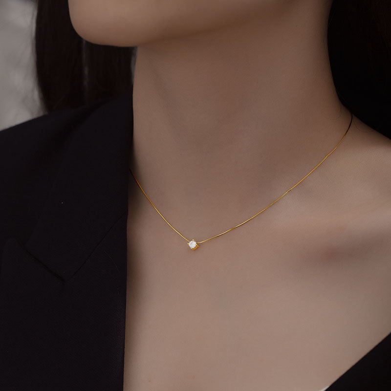 S925 Sterling Silver Four-Prong Zircon Necklace - Image 3