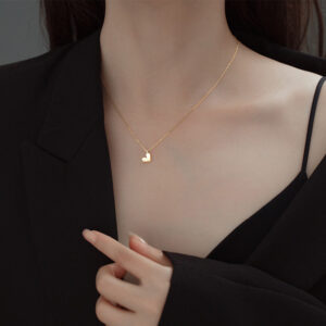 S925 Sterling Silver Geometric Cut Heart Pendant Necklace
