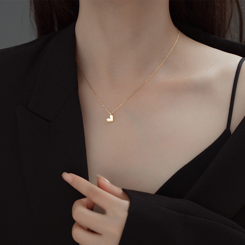 S925 Sterling Silver Geometric Cut Heart Pendant Necklace