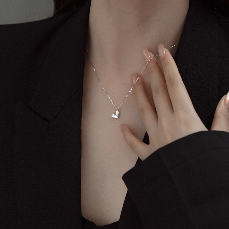 S925 Sterling Silver Geometric Cut Heart Pendant Necklace - Image 3