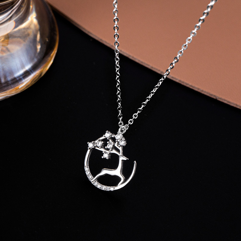 S925 Sterling Silver Reindeer Necklace with Zirconia - Image 5