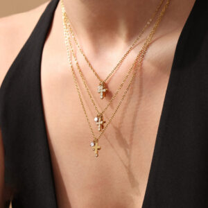 Stainless Steel 5A Zircon Cross Pendant Necklace