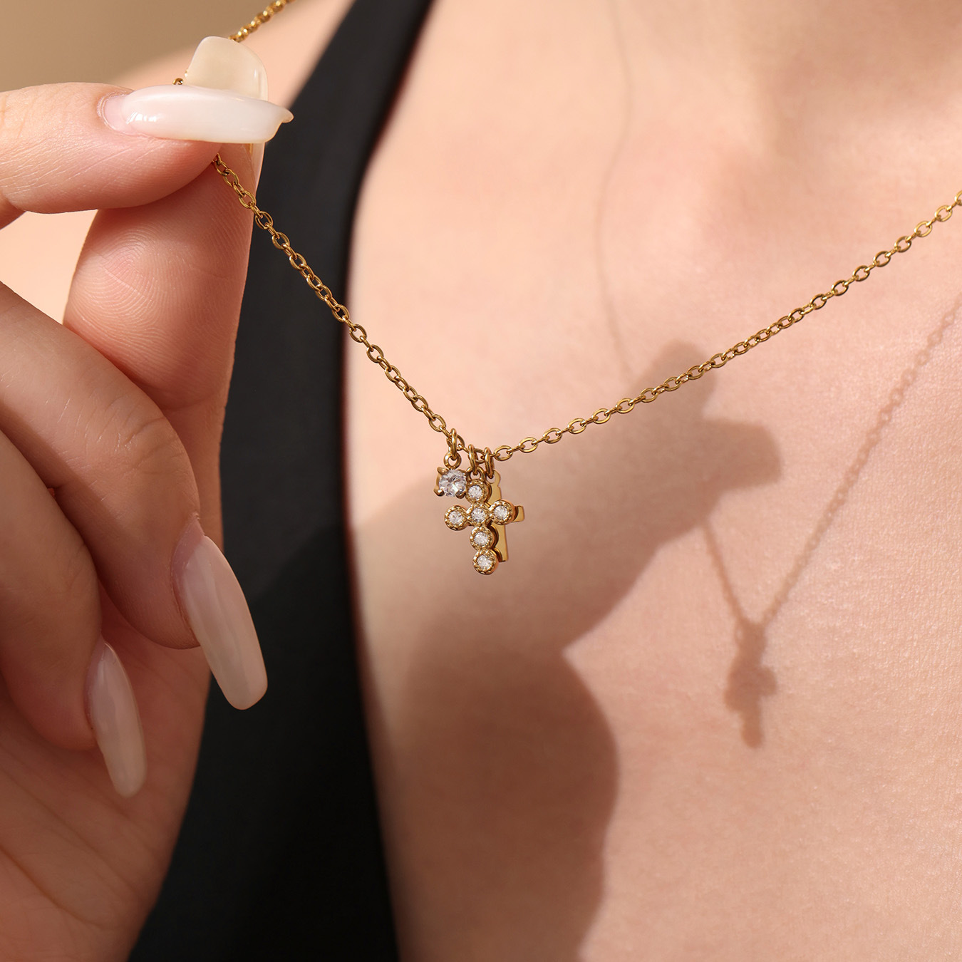 Stainless Steel 5A Zircon Cross Pendant Necklace - Image 3