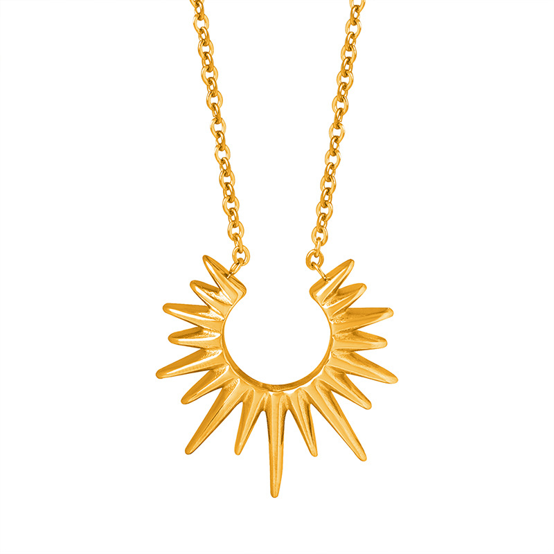 Titanium Steel Geometric Sunburst Pendant Necklace