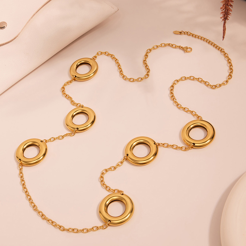 Stainless Steel Hollow Circle Long Pendant Necklace