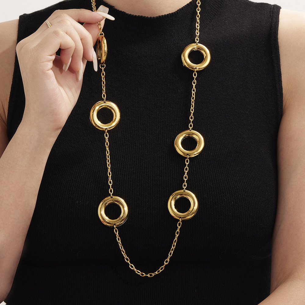Stainless Steel Hollow Circle Long Pendant Necklace - Image 3