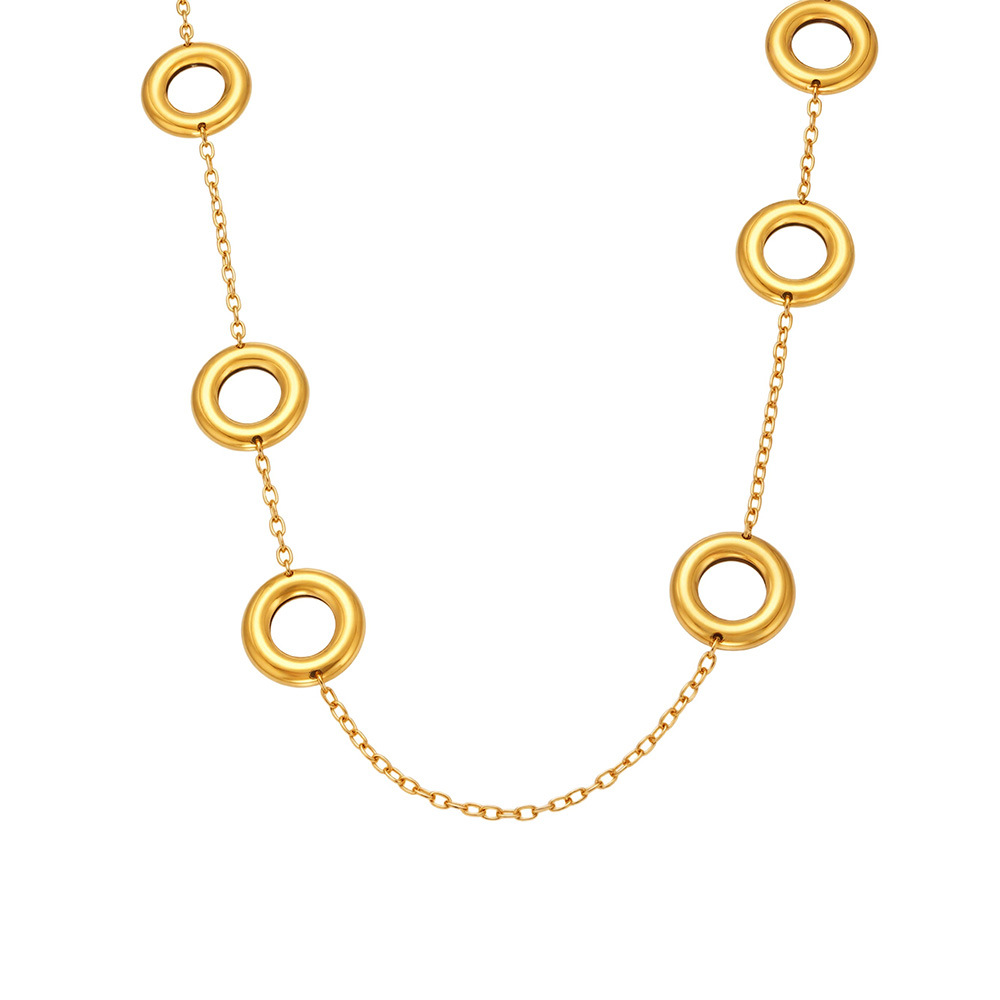 Stainless Steel Hollow Circle Long Pendant Necklace - Image 4
