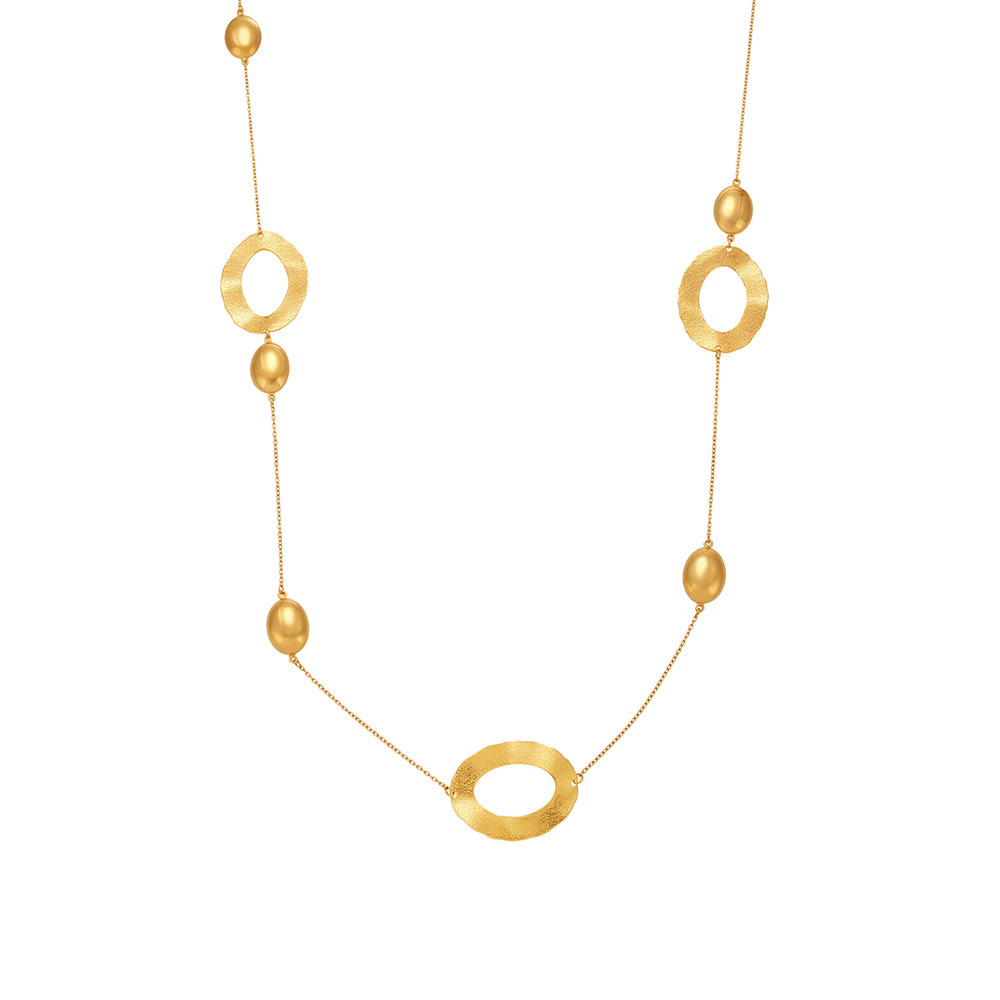 Stainless Steel Hammered Egg-Shaped Hollow Long Pendant Necklace - Image 4