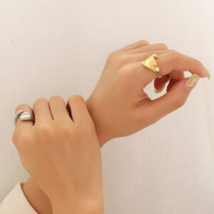 Titanium Steel Minimalist Geometric Indented Band Ring