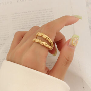 Titanium Steel Hammered Foil Texture Double-Layer Ring