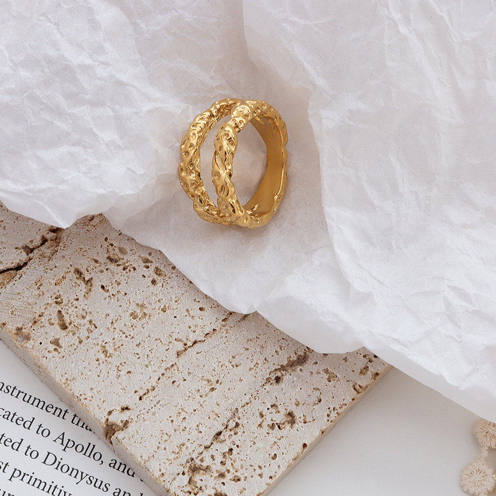 Titanium Steel Hammered Foil Texture Double-Layer Ring - Image 2