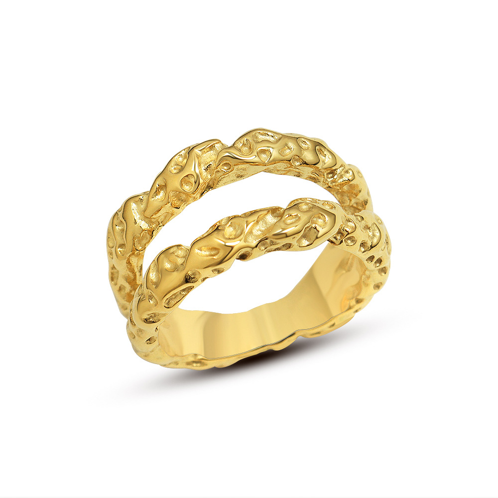 Titanium Steel Hammered Foil Texture Double-Layer Ring - Image 5