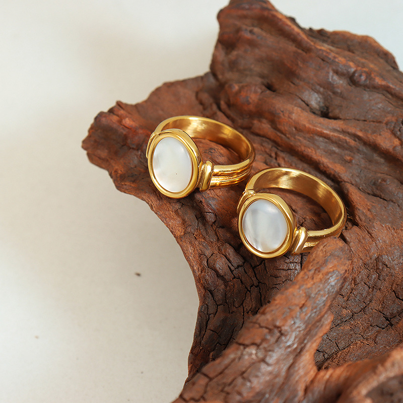 Titanium Steel Vintage White Seashell Ring - Image 2