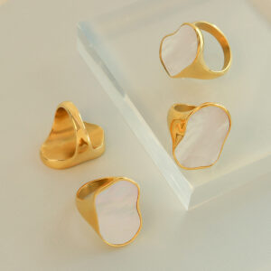 Titanium Steel Abstract White Seashell Ring