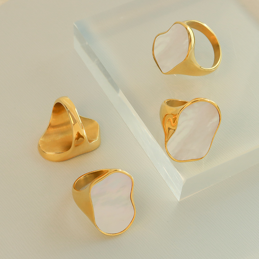 Titanium Steel Abstract White Seashell Ring