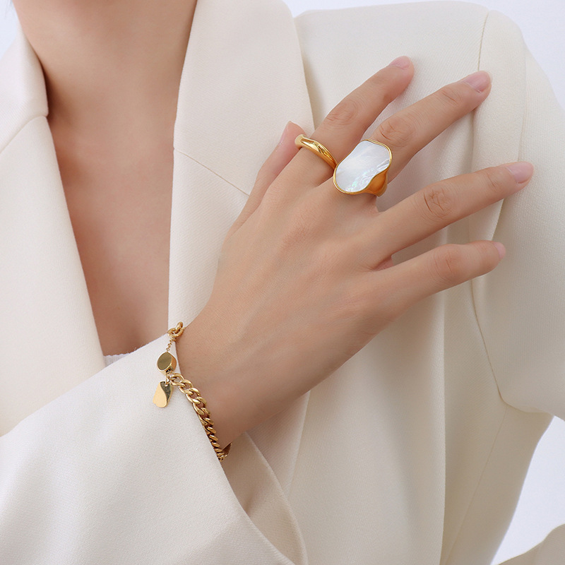 Titanium Steel Abstract White Seashell Ring - Image 2