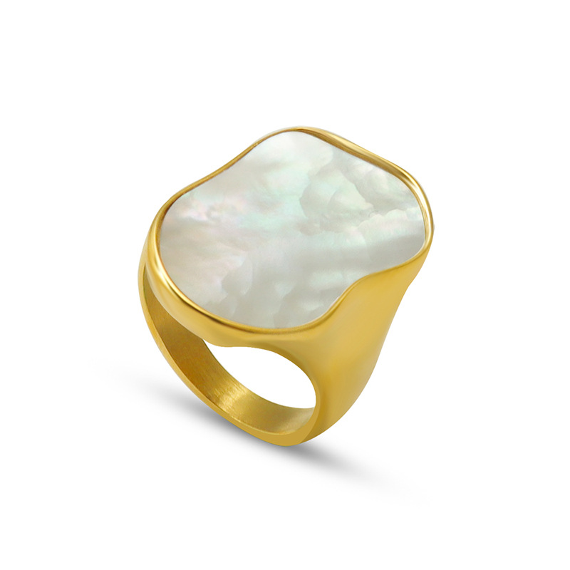 Titanium Steel Abstract White Seashell Ring - Image 4