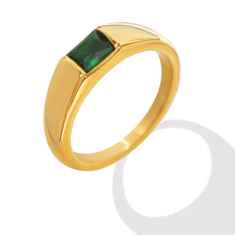 Titanium Steel Green Zircon Inlay Ring - Image 4